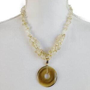 Artisan Chip Necklace Cat's Eye Donut Focal Golden Brown Fall Jewelry Neutrals